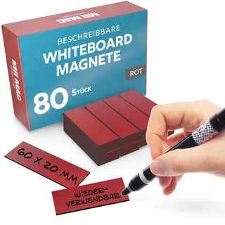 MrMag® 80 Magnetstreifen zum beschriften - rot - Whiteboard Magnete 60x20mm - Magnet-Etiketten beschreibbar - beschreibbare Magnetschilder