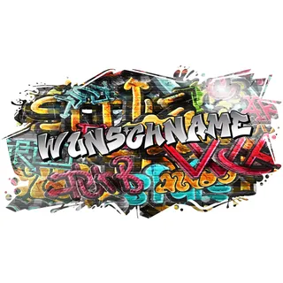 Finest Folia 3D Graffiti Wandtattoo 97x53cm Streetart Wandsticker für Jugendzimmer Kinderzimmer Wohnzimmer Deko Vinyl Aufkleber Wandbild selbstklebend W008 (07 Sprayer, Mit Wunschname)