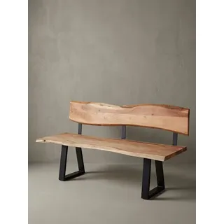 KADIMA DESIGN Sitzbank Esszimmerbank GAYA 180x85,5x60 cm Akazie Massivholz Bank mit (Landhausstil, Baumstamm Küchensitzbank 4 Sitzer Massiv), Baumkante, Sitzbank Holzbank mit Lehne, Küchenbank Essbank Holz beige 180 cm x 86 cm x 60 cm