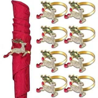 Weihnachts Serviettenringe Hirsch Strass Gold Tischdekoration 8 Stück