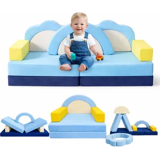 Klein Brn 11-teiliges modulares Kindersofa aus Samt für Kinder - Spielsofa I Bodensofa & Schlafsessel ab 1 Jahr (Ozean)