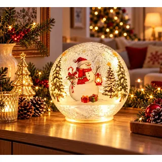 formano LED Kugelleuchte LED Deko Kugel Schneemann mit Timer, Glas, 12, 15 cm oder 2er-Set