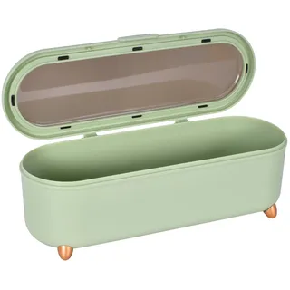 Cleminsta Besteckkasten mit Deckel, Besteck Abtropfbehälter Kunststoff, Besteckbox mit Abtropfgitter, Grün Besteckhalter Tisch für Essstäbchen Löffel Messer Gabel, Küchenhelfer Aufbewahrungsbox