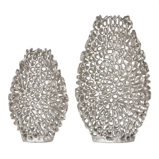 riess-ambiente 2Er, Silber, Metall, Orientalisch, Oval, 30 cm, Dekoration, Vasen, Metallvasen