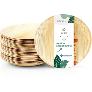 Wiseware Palmblatt Teller - 100 Stück Einwegteller rund Ø 23 cm - biologisch abbaubares Palmblattgeschirr - kompostierbares Partygeschirr - Bio Einweggeschirr