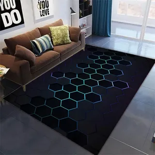 Xisnuient Gamer Teppich für Jugendzimmer Jungen - Neon Gaming Design Teppich mit Rutschfester Unterseite, Flanell Kinder Teppich Jungs für Gaming Zimmer & Teenagerzimmer (Blau,120x160cm)