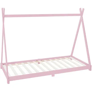 ML-Design Kinderbett Kinderhaus 90 x 200 cm Kiefer massiv rosa