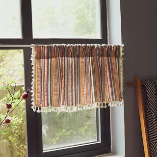 Lsimeru Boho Scheibengardinen Küche Kurz 60cm Bunt Azteken Blickdicht Kurzvorhang Bistrogardine Landhausstil Kleinfenster Kurzgardinen 1 Stück,60x132cm