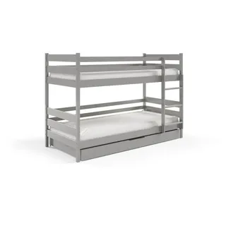 masseno Etagenbett SIMBA 80 x 160 cm Kiefer hellgrau silber