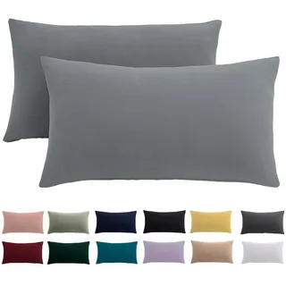 Kissenbezug 40x60 2er Set - Kopfkissenbezug 40 x 60 cm Grau Für Kissen 100% Mikrofaser Kissenhülle Bügelfrei & Knitterfrei mit Reißverschluss
