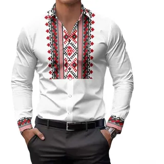 Herren-Freizeithemd mit langen Ärmeln und ethnischem Vintage-Kragen und Patchwork-Design, geeignet für Urlaub und den täglichen Gebrauch (XL B)