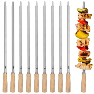 BBQ-Toro Edelstahl Grillspieße mit Holzgriff (10 Stück) | 56 cm | Rodizio Churrasco Spieße, Grillspieß Set, Grill Skewers | Mangal Schaschlik, Drehspieß, Rotisserie, Grillzubehör, Fleischspieß