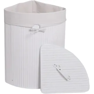 Mendler Eckwäschekorb HWC-C21AM, Laundry Wäschebox Wäschesammler Wäschebehälter, Bambus 61x48x35cm 50l ~ weiß
