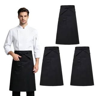AXVRAV 4 Stück 70 x 70CM Vorbinder Schürze, Kochschürze mit Tasche, Kellnerschürze Verstellbare Küchenschürze für Damen Herren Grillschürze Servierschürze für Küche Restaurant Cafe Garten, Schwarz - 70 x 70 cm