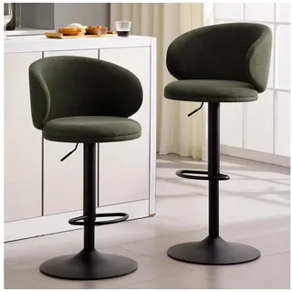 LuxusKollektion Barhocker Barhocker 2er Set Höhenverstellbar Drehbar Lehne Leinen Grün grün