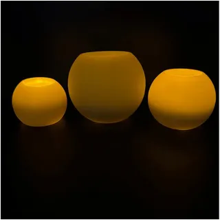 Online-Fuchs LED-Kerze 3er Set große LED-Kugelkerzen aus Echtwachs mit Timer (Weiß, Hellgrün und Rosa, leicht rustikales Finish), praktische 6 Stunden Timerfunktion grün