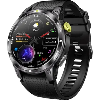GPS Smartwatch Herren Damen Fitnessuhr mit Telefonfunktion, Fitnesstracker Schrittzähler, Militär Outdoor Uhr Kompass, Sportuhr mit Pulsuhr - Schwarz