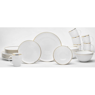 Geschirr-Set VAN WELL "Glamour White" Geschirr-Sets goldfarben (weiß, goldfarben) Geschirr-Sets für 6 Personen mit einem golfarbenen Rand