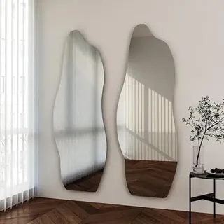WDWRITTI Wellenförmig Standspiegel 60x165cm Wandspiegel Ganzkörperspiegel, HD Groß Spiegel Garderobenspiegel Randlos für Flur, Tür, Wohn-, Schlaf- und Ankleidezimmer
