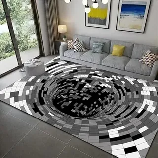 doyouwantmore 3D Illusion Teppich Optische Täuschung Teppich Schwarz und Weiß für Zuhause Schlafzimmer Wohnzimmer Badezimmer 100*150cm Polyester