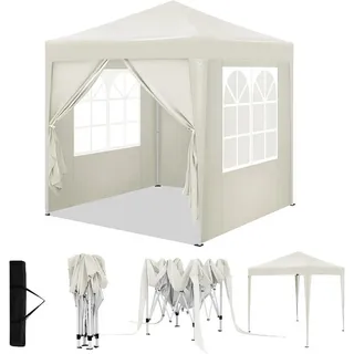 Woltu Faltpavillon 2 x 2 m inkl. 4 Seitenteile Beige/Weiß