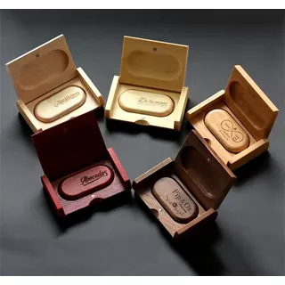 A Plus 5er-Set Holz USB-Sticks aus Bambus, Eiche, Ahorn, Nussbaum & Mahagoni in Premium Holzbox | Laser-Gravur möglich | Elegantes Firmengeschenk (32, GB)