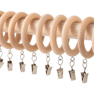 Holz-Vorhangringe mit Clips, Bauernhaus-Vorhang-Clips für Gardinenstangen, 2,8 cm, Holzringe für Vorhänge (12 Stück, 3,6 cm Innendurchmesser)