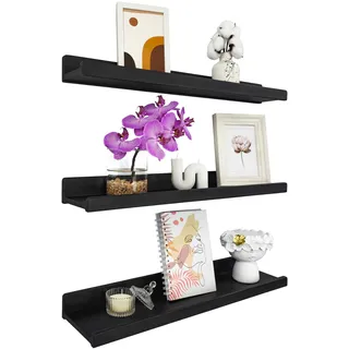 Handgearbeitet Wandregal Schwarz 60 cm, Regal Wand Holz 3er-Set, Hängeregal Wandhalterung Regalbrett, Modern Schweberegal, Schmales Bilderleiste für Badezimmer, Wohnzimmer, Küche, Schlafzimmer