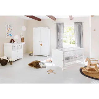 Pinolino Babyzimmer Florentina, Weiß, Holzwerkstoff, Kiefer, teilmassiv, 3 Fächer, 2 Schublade(n) Schubladen, 76x85x146 cm, zum Juniorbett umbaubar, Sprossen mit Normabstand, Lattenrost inklusive, Schlupfsprossen, Babymöbel, Babyzimmer-Sets