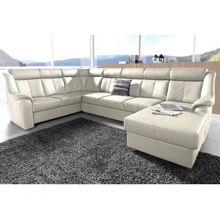 Wohnlandschaft SIT & MORE "Basel U-Form", weiß (altweiß), B:315cm H:98cm T:210cm, Luxus-Microfaser Altara Nubuck (100% Polyester);Kunstleder SOFTLUX;NaturLEDER (echtes Rindsleder), Sofas, Wohnlandschaft, wahlweise mit Relaxfunktion