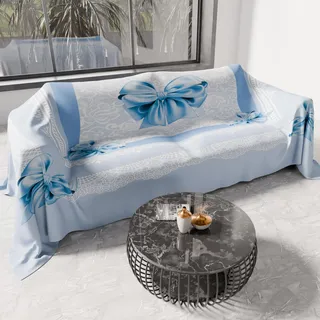 PETTI Artigiani Italiani - Sofadecke und Überwurf aus Mikrofaser – Vielseitige Tagesdecke für Sofa, Bett und Tisch, Waschbar, Schützend, Made in Italy, Hellblaue Schleife, 260 x 270 cm
