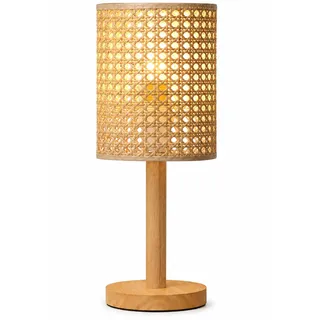 GUANSHAN Handgefertigte Rattan-Tischlampe, Nachtlicht, Wabi-Sabi-Stil, Rattan-Nachttischlampe mit Holzsockel, Tischleuchte, dekorative Tischbeleuchtung für Schlafzimmer, Wohnzimmer, Stil 2