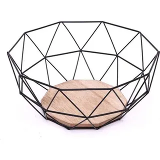 Famanu Obstschale aus Metall und Holz - 26 x 26 x 12 cm