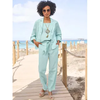 Jackenblazer HEINE "Blazer", Damen, Gr. 48, grün (kalkmint), 70% Lyocell, 30% Leinen, 3/4-Ärmel, Blazer