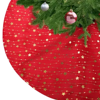 KONVINIT Weihnachtsbaumdecke Rund Rot Plüsch Christmasbaumdecke mit Sternen | Decke unter Weihnachtsbaum Weihnachtsbaum Rock aus Kunstfell für Christbaumständer Teppich,Weihnachtsdekoration