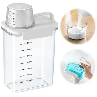 BlingBin Aufbewahrungsbox Waschpulver Luftdichter Waschmittelspender Mit Messbecher (1er Set, 1 St., 1pcs), mehrzweck-waschpulver-spender für Waschmittel, Getreide (1800ml) weiß