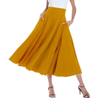 May Story Damen Retro Maxirock Hoher Taille Rockabilly Rock Lang Festlich Tellerrock Faltenrock (M, Kurkuma) - M