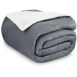 Wohndecke in Lammfell-Optik Kuscheldecke weich & flauschig - Sherpa Fleecedecke, Gräfenstayn, Warme Wolldecke & Sofaüberwurf Tagesdecke für Couch & Sofa grau 220 cm x 240 cm
