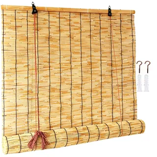 Bambusrollo 160 cm 70 cm 166 cm 90 cm 75 cm 100 cm breit Bambus Rollo Outdoor Balkon Sonnenschutz Sichtschutz ohne Bohren(Natürlich,90W x 180H cm)