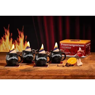 Feuerzangentasse Bowle-Set Feuerzangentasse 4er-Set (Feuerzangenbowle Set, 9-tlg., 4x Feuerzangentasse, 4x Korkuntersetzer, 1x Rezeptheftchen), hitzebeständige Keramik, Edelstahl-Feuerzange schwarz
