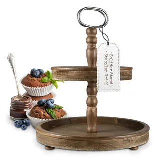 SOMEDA® Rustikale Holz Etagere / Farmhouse Deko / Tiered Tray / Schwarz, Braun oder Weiß (Braun)