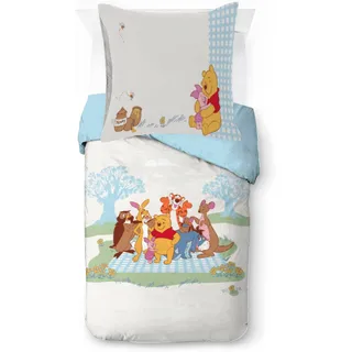 Disney Winnie The Pooh Party Linon Blau 135 x 200 cm + 80 x 80 cm