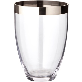 EDZARD Vase Charlotte (Ø 15 cm, Höhe 20 cm) aus mundgeblasenem Kristallglas - Blumenvase, Glasvase rund und mit Platinrand - Moderne Tulpenvase aus Glas als Tischdeko