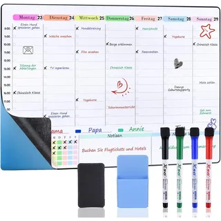 PVC-Frei Selbstklebende Magnetfolie Whiteboard | Weißwandtafel | Schreibtafel | Wandfolie | Farbe: Weiß (60x40cm Wochenplaner)