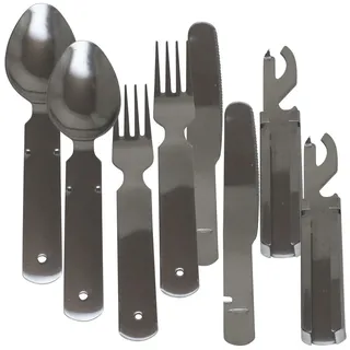 Rosenstein & Söhne Camping-Essbestecke: 2er-Set 4-teiliges Edelstahl-Camping-Besteck-Set (kompakte Eßbestecke, Outdoorbestecke)