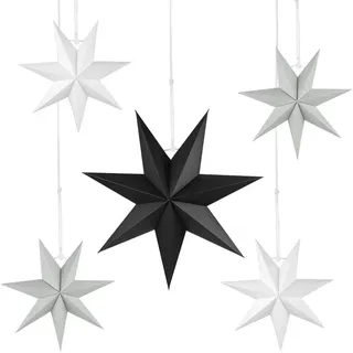 Weihnachts-faltsterne, Schwarze Zacken-faltsterne 5 Stück, 30 Cm, Sterne Aus Papier Für Fensterdekoration, Weihnachten, Weihnachtsbaum