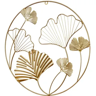 levandeo Wandbild Ø40cm Ginkgo Gold Metall Wanddeko Wandhänger Metallbild Dekoration Wandobjekt Deko Bild