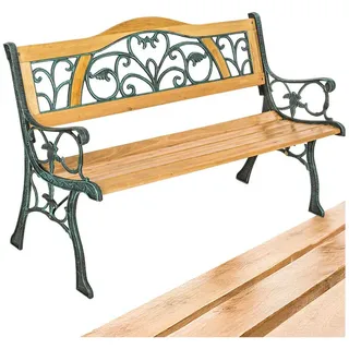 tectake Gartenbank Outdoor-Sitzbank, 124 x 60 x 83 cm, gefertigt aus Holz und Gusseisen (Parkbank Kathi, in braun), 2-Sitzer, wetterbeständig, mit einer Belastbarkeit von 250 kg braun