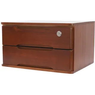 Schubladenbox Holz, 2 Ebenen Schreibtisch Organizer mit Abschließbaren Schubladen, Mini Kommode Abschließbarer Aufbewahrungsschrank, 39 * 30 * 21.5 cm, für Büros, Schlafzimmer usw (Walnuss)