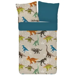 ESPiCO Kinderbettwäsche Dinosaurier Trendy Bedding, Baumwolle, 2 teilig, Urzeit, Saurier blau|bunt